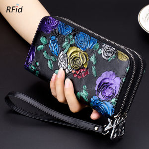 New 2025 Ladies Long Wallet Double Zipper Genuine Leather Mobile Phone Bag Double Layer Large Capacity Handheld Bag