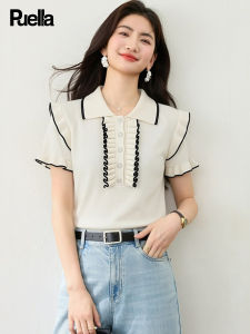 puella | Contrast Color Sweet Collar Ruffled Slimming Tshirt
