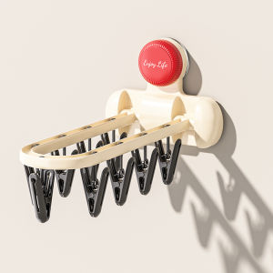 Multi-Function Foldable Suction Cup Socks Drying Rack with Clips Plastic Clothes Hanger Storage Organizer for Home Garden