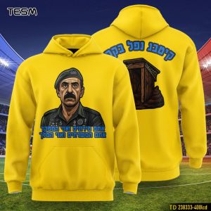 Men Women Yellow Graphic Hoodie Military Character Print Hebrew Letter Sweatshirt Casual Streetwear Oversized Pullover Hoode Top