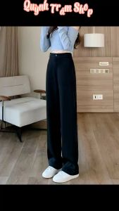 Quần tây nữ form suông dài ống rộng màu đen có size đại