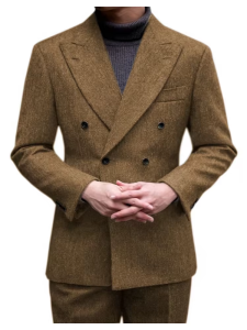 Bộ Vest Nam Cao Cấp Màu Nâu Xám Kẻ Xương Cá 2 Mảnh Kiểu Dáng Lịch Lãm Gồm Áo Khoác Vest Cài Đôi Và Quần Ôm Dáng May Đo Riêng Cho Đám Cưới