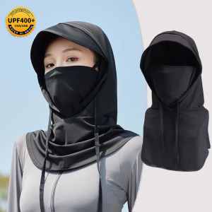 ที่คลุมคอยาวผ้าไหมน้ำแข็งที่ป้องกันแสงแดด UV ผ้าคลุมหน้าสไตล์เปิดตาระบายอากาศได้ดีหมวกกันแดดปีกกว้างป้องกันรังสียูวีสำหรับการขี่จักรยานรถจักรยานยนต์ตกปลา