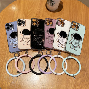Phone Casing for Samsung A17 A07 A56 A36 A26 A16 LTE A06 5G with Cute Astronaut Stand Wristband Design Macaron Candy Color TPU Soft Case for Galaxy A17 A07 LTE 5G New 2025 Casing Cover