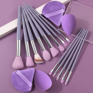 Bộ Cọ Trang Điểm Màu Tím 17 Món Bàn Chải Mặt Đa Chức Năng Bọt Biển Hình Quạt Dạng Trứng Dùng Cho Phấn Má Hồng Kem Che Khuyết Điểm Kem Nền Tạo Khối Phấn Bắt Sáng
