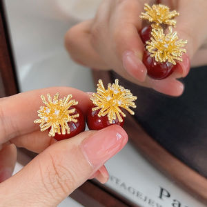 YICAN | Two-Way Red Firework Pearl Earrings S925 Sterling Silver