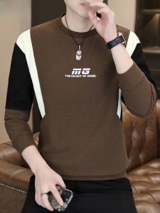 HENGYUANXIANG | เสื้อยืดคอกลมแขนยาวลายสก็อตสีบล็อกสำหรับผู้ชาย เสื้อชั้นในแฟชั่นฤดูใบไม้ผลิ 2025 เสื้อผ้าผู้ชายจาก Hengyuanxiang