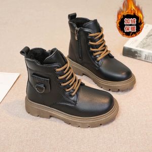 Bé Gái Bé Trai Mềm Da Giày Bốt Martin Màu Đen Mùa Xuân Mùa Thu Trẻ Em Ngắn Chính Hãng Mềm Da Giày Bốt Thời Trang Trẻ Em Phong Cách Khâu