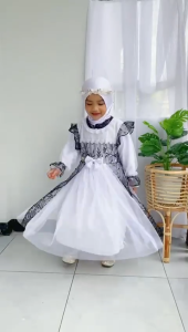 AKFAS - Gamis Anak Perempuan Elegan | Dress Muslim Anak Jersey Brokat Tile Pesta Mewah | Baju Lebaran Anak Perempuan Terbaru