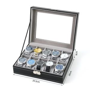 Hộp Đựng Đồng Hồ Bằng Da PU Có Mặt Kính - Hộp Đựng 2-12 Chiếc Đồng Hồ Hộp Đựng Trang Sức Nam Kiểu Dáng Thời Trang & Giản Dị Kích Thước Vuông