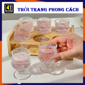Bộ 6 Ly Thủy Tinh Pha Lê Vân Nổi Có Đế Cầm 45ml Trang Trí Phòng Khách Sang Trọng - Cốc Uống Shot  Cafe Cao Cấp Chịu Nhiệt - Cốc Uống Nước  Ly Uống Rượu