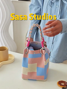 Knit Tote Bag Large Capacity Women Bucket Casual Handbag Shoulder Bag with Magnetic Closure for Work Daily Travel