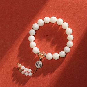 Natural White Jade Seed Buddha Hand Bracelet Womens Style Handheld Vermilion Sandalwood Bracelet Fashionable Jewelry Gift