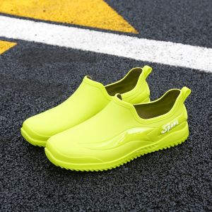 Waterproof Mens Rain Boots Cotton Lined Low Cut Slip-On Fashionable Soft Bottom Casual Shoes All-Season Youth Size