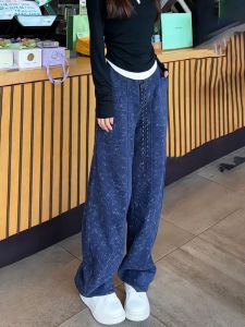 High Waist Wide Leg Pants Womens Casual Loose Fit Dyed Knot Trousers Autumn 2025 Fashion Banana Pants Casual Sporty Loose Trousers