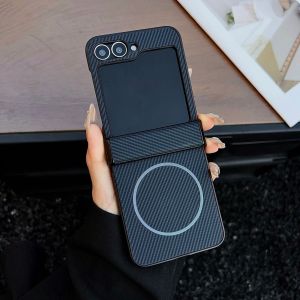 For MagSafe Carbon Fiber Texture Phone Case For Samsung Galaxy Z Flip 8 7 6 5 Hinge Full Protection Magnetic Shockproof Cover