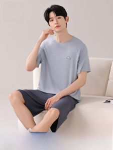 miiow | Mens Casual Summer Lightweight Short Sleeve Sleepwear Set Home Comfortable MiiOW Cat Person Reusable Fiber Round Neck Design