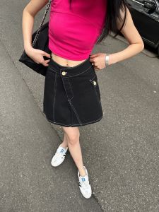 Tristine Contrast Color Beautiful High-End Luxury Designer PS Dual-Wear High-Waist A- line Cut Denim Skirt