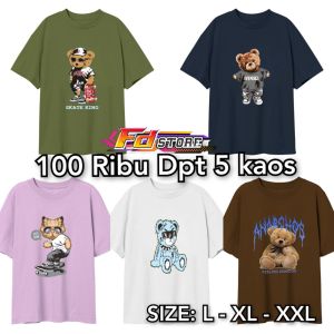 kaos wanita jumbo cewek paket isi 5 kaos LD 120 gambar beruang teddy