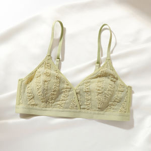 Comfortable Summer Lace French Triangle Cup Bra for Women Ultra-Thin Cool Feeling Rabbit Ear Design Fixed Shoulder Strap