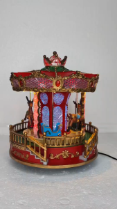 FC807 l Carousel Horse Ornament Red Gold Blue Led Musical Crown topper Festive Decoration