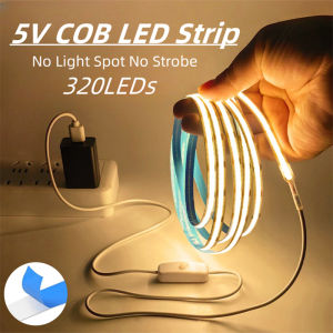 DC5V COB LED Light Strip 320LED/m Flexible LED Tape with ON OFF Switch for Room TV Mirror Backlight Cabinet Adhesive Light 