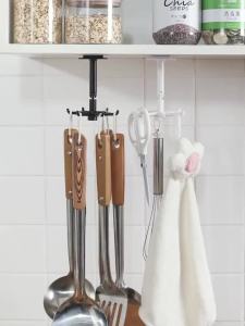 [SG stock]Hook hanger 360 Degrees Rotated 6 Hooks Multi-Purpose Rotatable Rack For Kitchen Utensils Organizer Spatula Spoon Storage Hanger Accessories