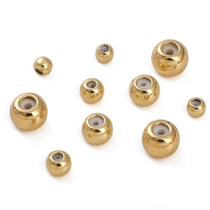 1ชิ้น/ถุง 3-6มม 14K ชูบทอง ไม่มีซิลิโคนกลมลูกปัดกันสะเทือน DIY ผู้ชาย วิญญาณ 70-90 กรัม