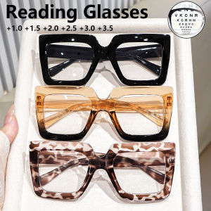 cabecade | 3pcs Oversized Square Reading Glasses Readers Lightweight Eyeglasses Eyewear for Women Clear Lens Leopard Fashion Glasses