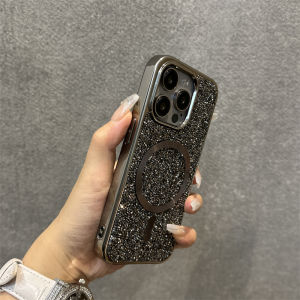Luxury Magnetic Absorption Diamond Glitter Phone Case for  15 pro Max 14 pro 13 Compatible with Delele New Womens Model