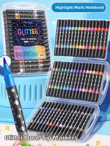 Dual-tip Dual-color Glitter Marking Pen