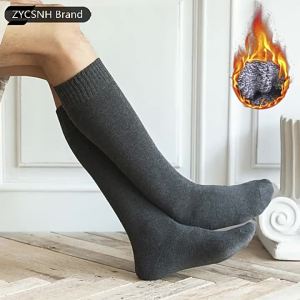 6PCS=3Pairs Mens Winter Compression Stocking Warm Hot Knee High Long Leg Terry Socks Warm Thicken Cover Calf Socks Size 38-44