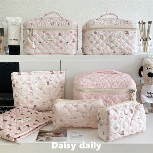 Large Capacity Makeup Bag Toiletry Bag Student Stationery Bag Cute Animal Zoo Series Cotton Fabric Storage Bag with Bow Tie