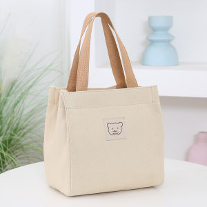 Womens Canvas Bag Cute Thickening Handbag Bento Lunch Box Working Shopping Large Capacity Zipper Small Cloth Bag Cosmetics Bag