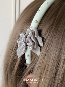 Fashionable Mint Green Diamond Embellished Narrow Edge Hairband with Double Butterfly Knots Additional High Intelligence Sensation
