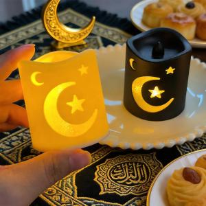 YESPERY 2Pcs Eid Mubarak Candle Light Ramadan Crescent Moon and Star Night Light Islamic Muslim Party Decor Eid Party Supplies