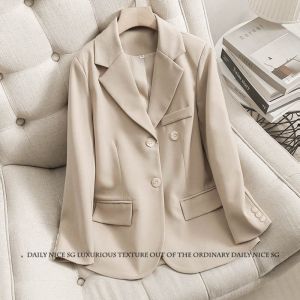 เสื้อสูทผู้หญิงทรงเข้ารูป แขนยาว ทรงหลวม สไตล์ฤดูใบไม้ผลิ 2024 เสื้อคลุมกันหนาวสีพื้น สไตล์เรียบง่าย ดีไซน์เรียบง่าย เสื้อคลุมกันหนาว