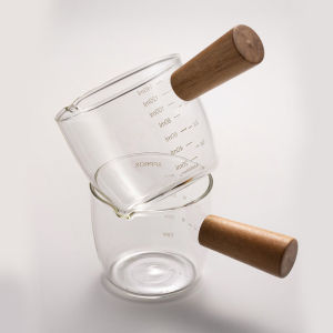 Milifeng Italian Espresso Coffee Cup Glass Small Milk Pot Wooden Handle Ounce Cup Coffee Liquid Measurement Cup Extraction Cup