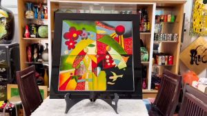 Tranh sơn mài PICASSO vẽ đắp nổi kết hơp cẩn ốc Thanh Bình Lê size 60x60 cm tặng kèm khung sơn mài