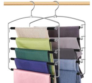 2PCS 5 Tier Pants Hangers Space Saving Non-Slip Foam Padding Cloth Organizer Trousers Hanging
