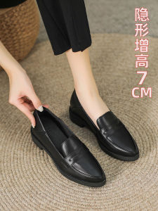 Black Loafers Womens Shoes Increased Height Small Leather British Style Spring Summer New Retro Flats Sharp Headed Female Footwear