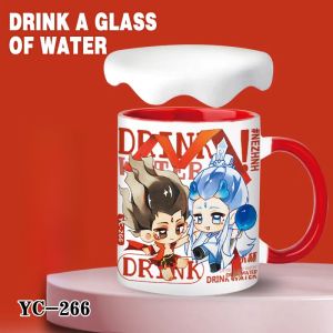 SHIPAILUO | Tách thủy tinh sứ động vật dễ thương 301-400ml Tách cốc cà phê hoạt hình cổ tròn đa năng phong cách Nhật Bản Trung Quốc