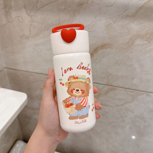 Childrens Double-walled Stainless Steel Insulated Water Bottle Straw Cup School Travel Cute Animal Pattern Portable Thermos