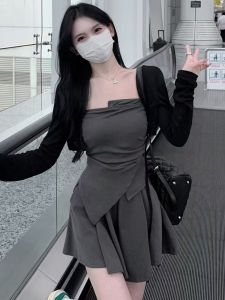 Sweet And Spicy Slim Fit Three Piece Set Irregular Strap Shoulder Open Cardigan Shorts Half Skirt Spring Summer Fashion Set