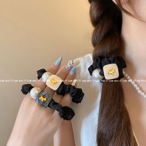 ริบบิ้นผูกผมรูปสุนัขมุกสไตล์ฝรั่งเศส ยืดหยุ่นสูง ทรงเรียบง่าย ริบบิ้นผูกผมหางม้าสำหรับผู้หญิง ริบบิ้นผูกผมแบบลำลอง