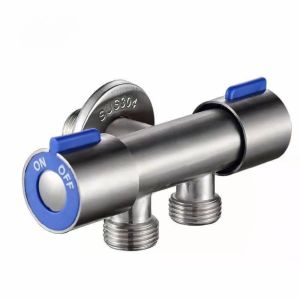 Single Cold Water 1 in 2 Out Bathroom Toilet Angle Valve Washing Machine Double Outlet Water Tap 304 Stainless Steel