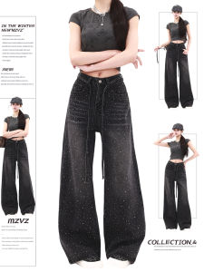 MZVZ | Star-patterned Rhinestone Loose Straight Jeans