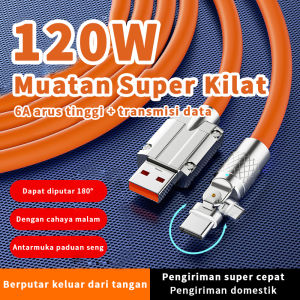 RLG 6A 120W Kabel Putar Zinc Alloy Untuk iPhone Android Type-c Fast Charging Cable Kabel Data Putar 180derajat