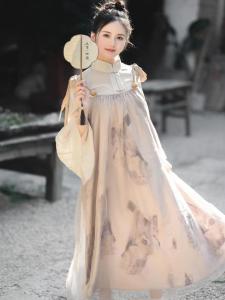 New Chinese Style Hanfu Shirt Dress with Sling Soft plus Size Womens Clothing Traditional Elements National Trend Maternity Wear