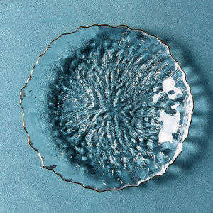 จานใส่ผลไม้ขนาดเล็กขอบทองทรงกลมสไตล์ญี่ปุ่นจานแก้วคริสตัลไร้ไอเดียสร้างสรรค์จานใส่อาหารว่างจานสลัดสำหรับงานแต่งงาน